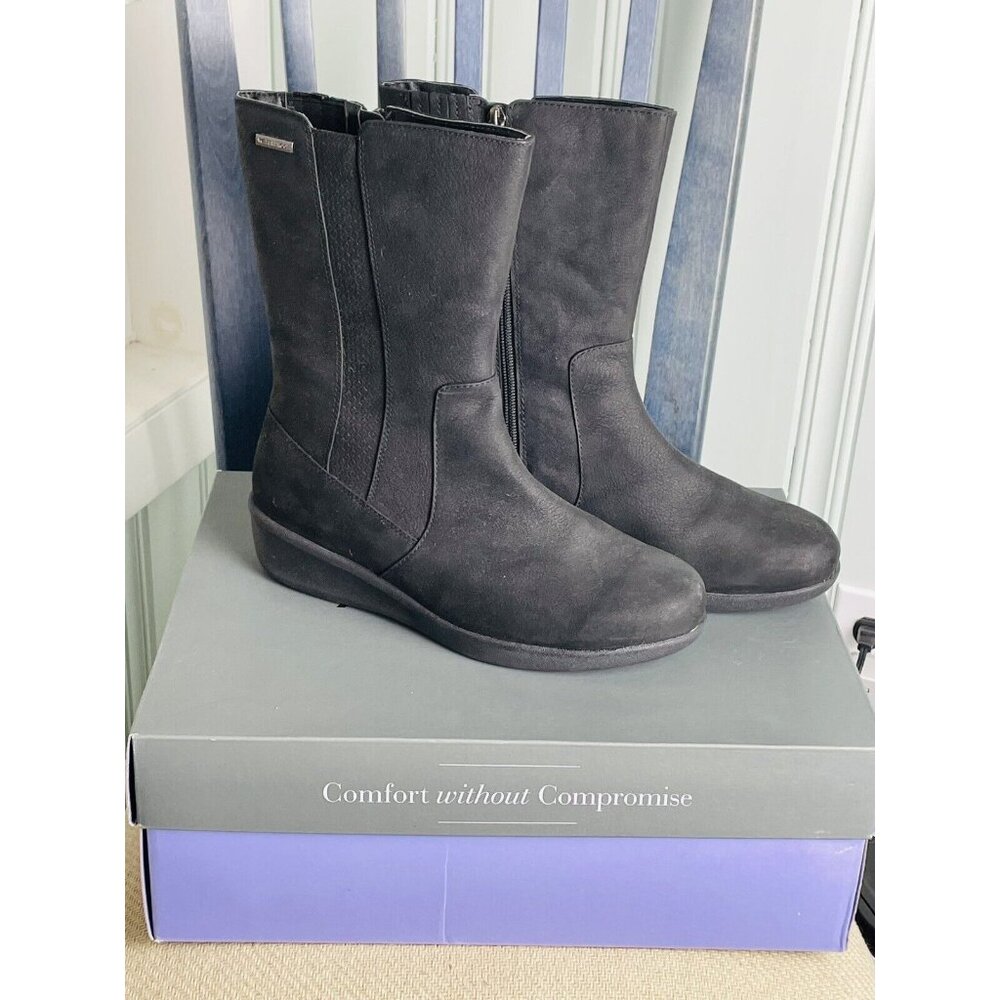 Aravon Fairlee Mid Boot Black Leather Size 8.5 2E Waterproof Women’s NEW Winter